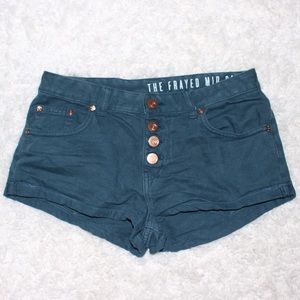 Green Blue Jean Shorts with Buttons Up